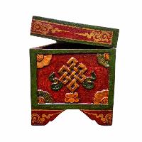 Buddhist Wooden Box With Dragon Carved,  Tibetan Style With Traditional Colors