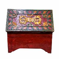 Buddhist Wooden Box With Dragon Carved,  Tibetan Style With Traditional Colors