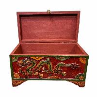 Buddhist Wooden Box With Dragon Carved,  Tibetan Style With Traditional Colors