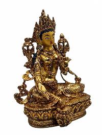 [green Tara], Buddhist Handmade Statue, [full Gold Plated], [face Painted] And [high Quality]