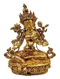 [green Tara], Buddhist Handmade Statue, [full Gold Plated], [face Painted], [stone Setting] And [high Quality]