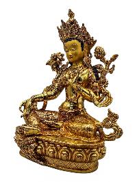 [green Tara], Buddhist Handmade Statue, [full Gold Plated], [face Painted], [stone Setting] And [high Quality]