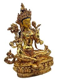 [green Tara], Buddhist Handmade Statue, [full Gold Plated], [face Painted], [stone Setting] And [high Quality]
