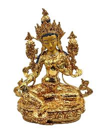 [green Tara], Buddhist Handmade Statue, [full Gold Plated], [face Painted], [stone Setting] And [high Quality]