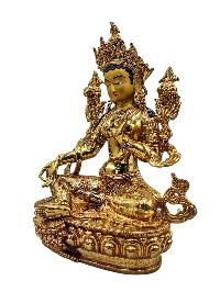 [green Tara], Buddhist Handmade Statue, [full Gold Plated], [face Painted], [stone Setting] And [high Quality]