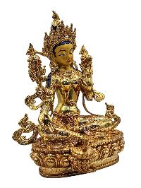 [green Tara], Buddhist Handmade Statue, [full Gold Plated], [face Painted], [stone Setting] And [high Quality]
