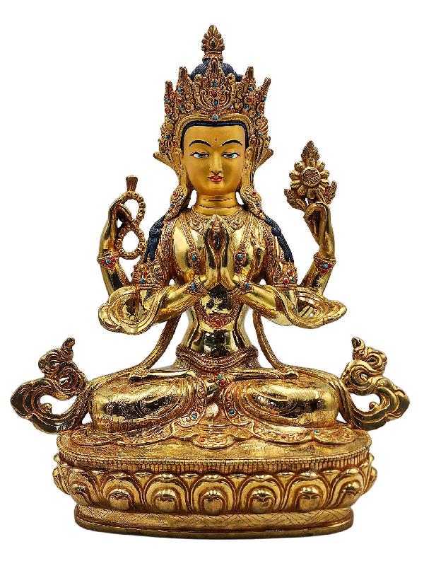 [chenrezig], Buddhist Handmade Statue, [full Gold Plated], [face Painted], [stone Setting] And [high Quality]