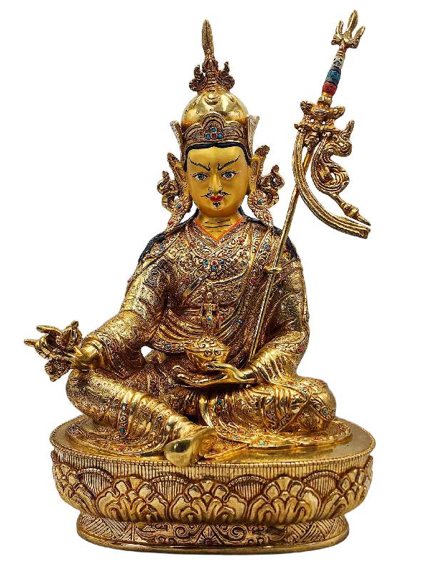 [padmasambhava], Buddhist Handmade Statue, [full Gold Plated], [face Painted], [stone Setting] And [high Quality]