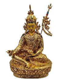 [padmasambhava], Buddhist Handmade Statue, [full Gold Plated], [face Painted], [stone Setting] And [high Quality]