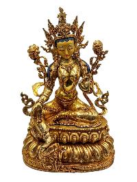 [green Tara], Buddhist Handmade Statue With Double Base, [full Gold Plated], [face Painted] And [high Quality]
