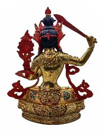 [manjushri], Buddhist Handmade Statue, [full Gold Plated], [face Painted], [stone Setting] And [high Quality]