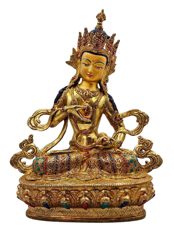 [vajrasattva], Buddhist Handmade Statue, [full Gold Plated], [face Painted], [stone Setting] And [high Quality]
