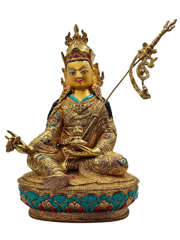 [padmasambhava], Buddhist Handmade Statue, [full Gold Plated], [face Painted], [stone Setting] And [high Quality]