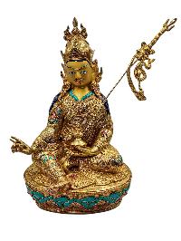 [padmasambhava], Buddhist Handmade Statue, [full Gold Plated], [face Painted], [stone Setting] And [high Quality]