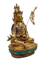 [padmasambhava], Buddhist Handmade Statue, [full Gold Plated], [face Painted], [stone Setting] And [high Quality]