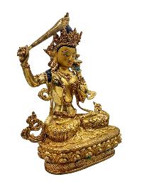 [manjushree], Buddhist Handmade Statue, [full Gold Plated], [face Painted], [stone Setting] And [high Quality]
