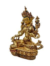 [green Tara], Buddhist Handmade Statue, [full Gold Plated], [face Painted], [stone Setting] And [high Quality]