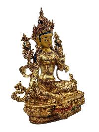 [green Tara], Buddhist Handmade Statue, [full Gold Plated], [face Painted], [stone Setting] And [high Quality]
