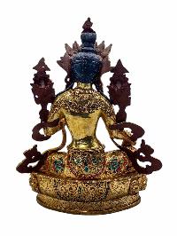 [green Tara], Buddhist Handmade Statue, [full Gold Plated], [face Painted], [stone Setting] And [high Quality]