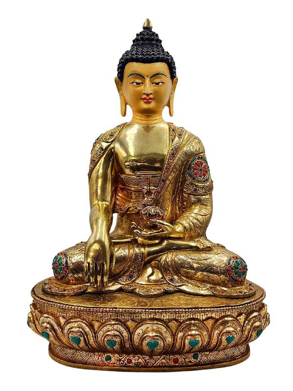 [shakyamuni Buddha], Buddhist Handmade Statue, [full Gold Plated], [face Painted], [stone Setting] And [high Quality]
