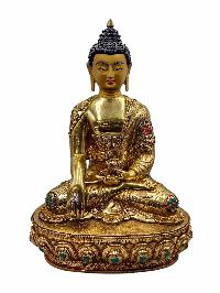 [shakyamuni Buddha], Buddhist Handmade Statue, [full Gold Plated], [face Painted], [stone Setting] And [high Quality]