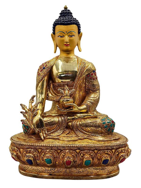 [medicine Buddha], Buddhist Handmade Statue, [full Gold Plated], [face Painted], [stone Setting] And [high Quality]