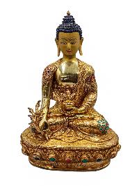 [medicine Buddha], Buddhist Handmade Statue, [full Gold Plated], [face Painted], [stone Setting] And [high Quality]