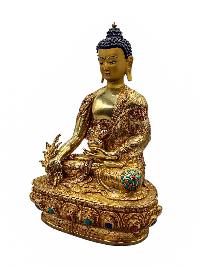 [medicine Buddha], Buddhist Handmade Statue, [full Gold Plated], [face Painted], [stone Setting] And [high Quality]