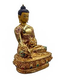 [medicine Buddha], Buddhist Handmade Statue, [full Gold Plated], [face Painted], [stone Setting] And [high Quality]