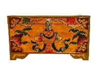 Buddhist Wooden Box With Kalasa,  Tibetan Style With Traditional Colors