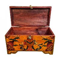 Buddhist Wooden Box With Kalasa,  Tibetan Style With Traditional Colors