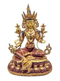[green Tara], Buddhist Handmade Statue, With Double Base, [half Gold Plated And Chocolate Oxidized],  [face Painted] And [high Quality]