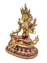[green Tara], Buddhist Handmade Statue, With Double Base, [half Gold Plated And Chocolate Oxidized],  [face Painted] And [high Quality]