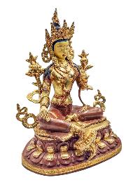 [green Tara], Buddhist Handmade Statue, With Double Base, [half Gold Plated And Chocolate Oxidized],  [face Painted] And [high Quality]