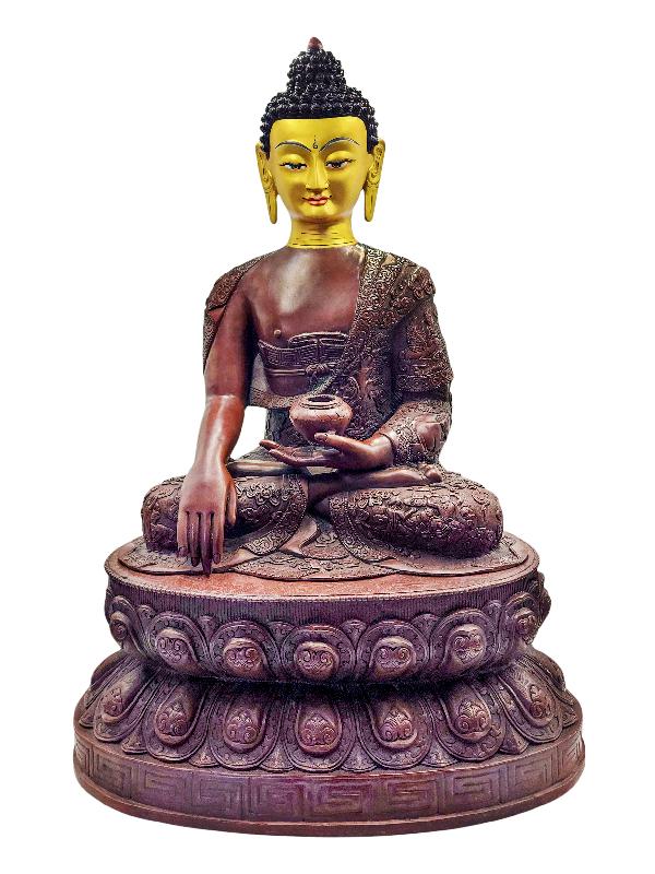 [shakyamuni Buddha], Buddhist Handmade Statue, With Double Base, [chocolate Oxidized],  [face Painted] And [high Quality]