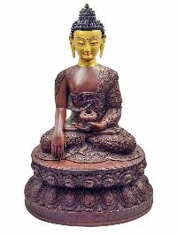 [shakyamuni Buddha], Buddhist Handmade Statue, With Double Base, [chocolate Oxidized],  [face Painted] And [high Quality]