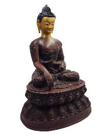 [shakyamuni Buddha], Buddhist Handmade Statue, With Double Base, [chocolate Oxidized],  [face Painted] And [high Quality]