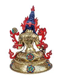 [green Tara], Buddhist Handmade Statue, [full Gold Plated], [face Painted], [stone Setting] And [high Quality