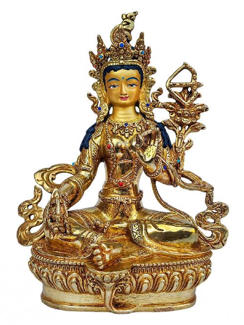 [red Tara], Buddhist Handmade Statue, [full Gold Plated], [face Painted], [stone Setting] And [high Quality