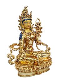 [red Tara], Buddhist Handmade Statue, [full Gold Plated], [face Painted], [stone Setting] And [high Quality