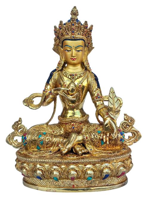 [ksitigarbha], Buddhist Handmade Statue, [full Gold Plated], [face Painted], [stone Setting] And [high Quality