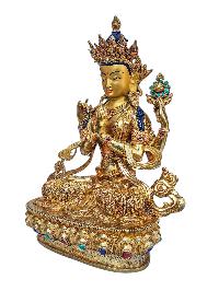 [chenrezig], Buddhist Handmade Statue, [full Gold Plated], [face Painted], [stone Setting] And [high Quality