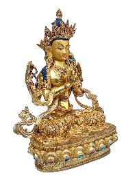 [chenrezig], Buddhist Handmade Statue, [full Gold Plated], [face Painted], [stone Setting] And [high Quality