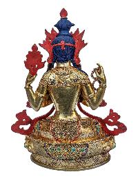 [chenrezig], Buddhist Handmade Statue, [full Gold Plated], [face Painted], [stone Setting] And [high Quality