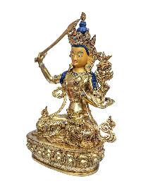 [manjushri], Buddhist Handmade Statue, [full Gold Plated], [face Painted], [stone Setting] And [high Quality