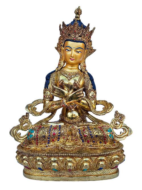 [vajradhara], Buddhist Handmade Statue, [full Gold Plated], [face Painted], [stone Setting] And [high Quality