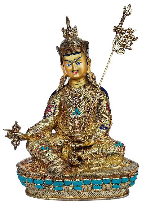 [padmasambhava], Buddhist Handmade Statue, [full Gold Plated], [face Painted], [stone Setting] And [high Quality