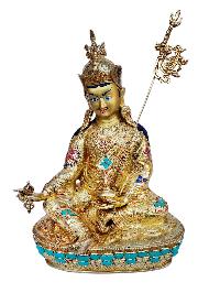 [padmasambhava], Buddhist Handmade Statue, [full Gold Plated], [face Painted], [stone Setting] And [high Quality