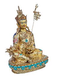 [padmasambhava], Buddhist Handmade Statue, [full Gold Plated], [face Painted], [stone Setting] And [high Quality