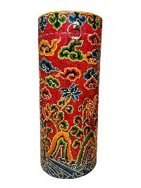 Tibetan Cylindrical Stand With Green Tara, Traditional Color Painted
